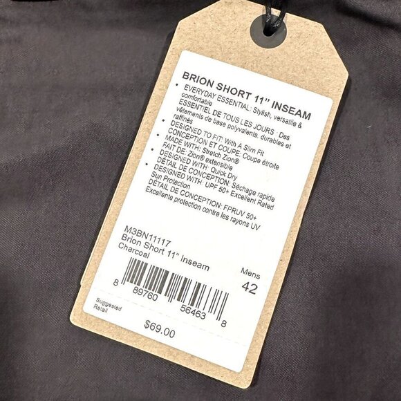 NWT Prana Men's Brion 11 inch Short in Charcoal - Size 42 - Picture 6 of 9